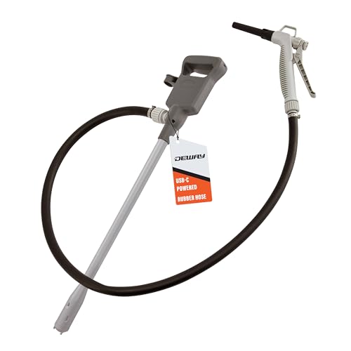 Deway Automatic Fuel Transfer Pump with Nozzle for Quick Flow Control & Stop, 51' Heavy Duty Rubber Hose, Powerful AA Battery Powered w/USB-C Option, Fits All Size Cans, Transfers at 3.8 Gal/Min