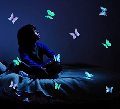 3D vlinderstickers muursticker Luminous muursticker muursticker wanddecoratie voor decoratie - 72 stuks (12 meerkleurig 12 groen 12 roze 12 geel 12 paars 12 blauw