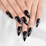 Sharp Pointed Fake Nails Black Gelnails Medium-Long Size Real Stiletto Point Acrylic Nail Tips 24