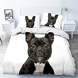 Funda Nordica Cama 90 Bulldog Frances - Juego de Funda Edredon 150x220 cm con 1 Funda de Almohada 50x75 cm, Ropa de Cama de 100% Microfibra, Suave y Transpirable