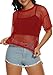 Fishnet Mesh Top for Women Sheer Crew Neck Tshirts Net Blouse for Club Party(Red,S)