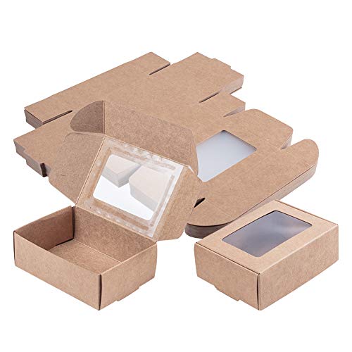 Benecreat 30 Pack 3.3X2.3X1 Rectangle Brown Kraft Paper Boxes With Clear Window For Wedding Party Favor Treats, Mother's Day Gift, Bakery And Jewelry Packaging #TOP3