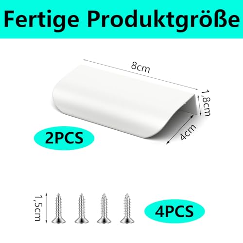 QZKJQDD 2 Stück Möbelgriffe Versteckter, Schrankgriffe Weiß, Geschwungener Türgriff, 80 mm Kleiderschranktürgriffe, modernes Aluminium, für Küchenschränke, Kleiderschrank, Bad (MattWeiß)