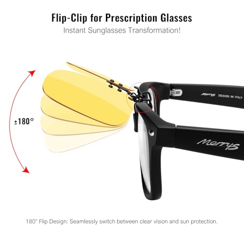 Image of MERRY'S Polarized Clip on Sunglasses Flip Up Metal Clip Attachments for Prescription Glasses