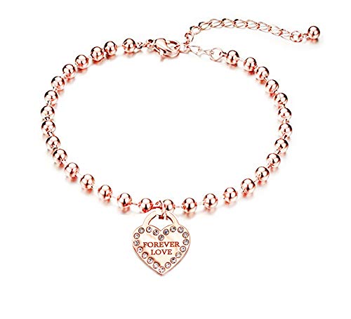 Juego de joyas de corazón para mujer en acero con oro rosa y circonitas 3
