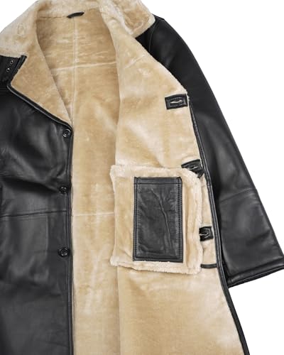 Image of fjackets Shearling Leather Coat Men - Real Lambskin Leather Jackets Mens Sherpa Lined Winter Casual Fur Coats Outerwear