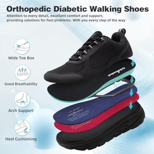 OrthoComfoot Men's Orthopedic Diabetic Wide Walking Shoes: Comfortable Plantar Fasciitis Fashion Sneakers with Arch Support for Swollen, Casual Hammer Toes Shoes for Foot and Heel Pain Relief2