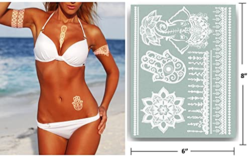 Terra Tattoos White Henna Temporary Tattoos 75+ Mandala Tattoos Flowers, Mandalas, Elephants & More! Waterproof Nontoxic Long Lasting Perfect For Beach, Festivals, & Parties #TOP2