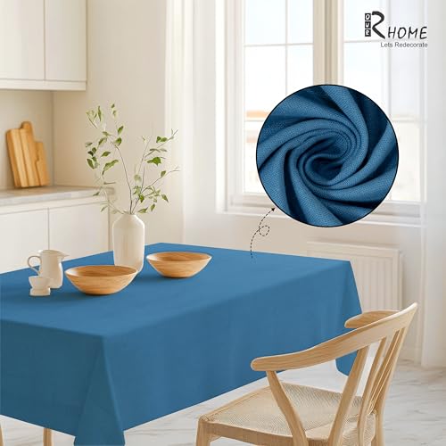 Image of R home 100% Cotton Solid Table Cover | 200 GSM Thick Fabric, Anti-Skid | Machine Washable & Reusable | Ideal for Dining Table & Centre Table, Easy Maintenance | Azule Blue | 56 x 56 Inch