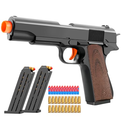 Look Real Toy Red Gun with Ejecting Soft Bullets,Pistol Toys Play EVA Foam Blaster Realistic Model Gun Soft Bullet Gift Gun with Ejection Shell Bullets Fake Gun Model Blasting (Brown)