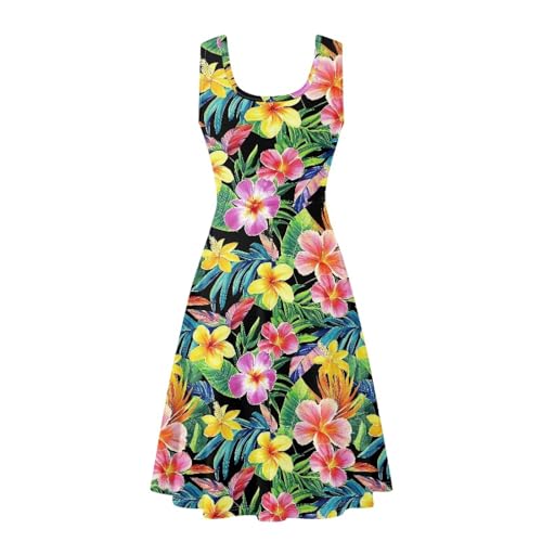 Image of Women Stylish Tank Dresses Sleeveless Round Neck Midi Casual Dress with Pocket for Summer