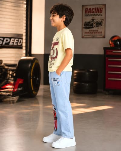 Image of KiddoPanti Boys Printed Co-Ords Set | 100% Cotton & Cottnon Spandex Woven | Drop Shoulder Tshirt with Jeans | Graphic Printed Design| Outerwear For Kids