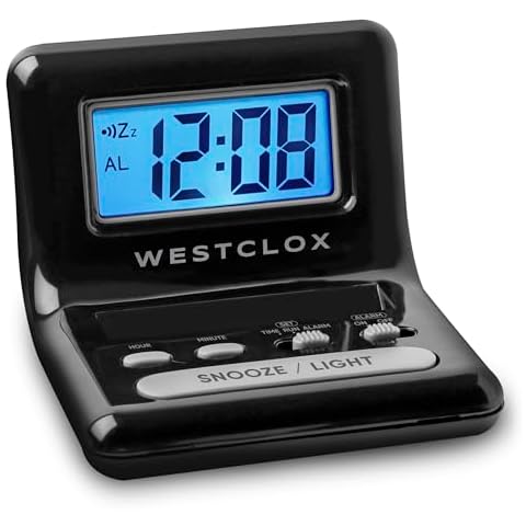 Westclox LCD Digital Bedside Alarm Clock with Blue Backlit Display and Snooze Function, Battery Operated, (Black, 3-Inch) Cover