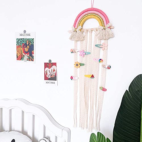 Shiwaki Bow Organizer for Hair Bows Holder Decoration Rainbow Wall Decor Hair Clips Hanger for Home Decoration (Pink) - Image 3