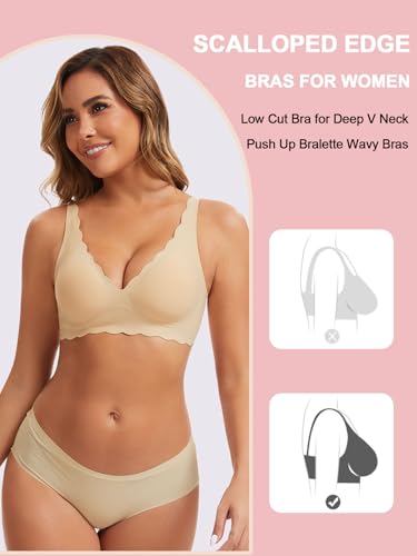 Image of Seamless Wavy Bra - Low Cut Deep V Bras Scalloped Wireless Jelly Bralette