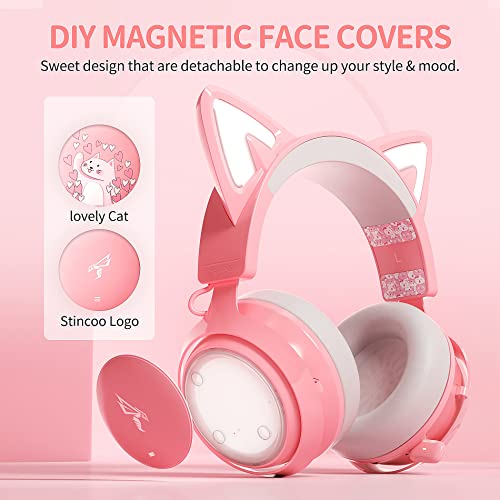 SOMIC Cat Ear Headphones, 2.4G/Bluetooth Wireless Gaming Headset GS510 Pro - Pink の商品画像 4