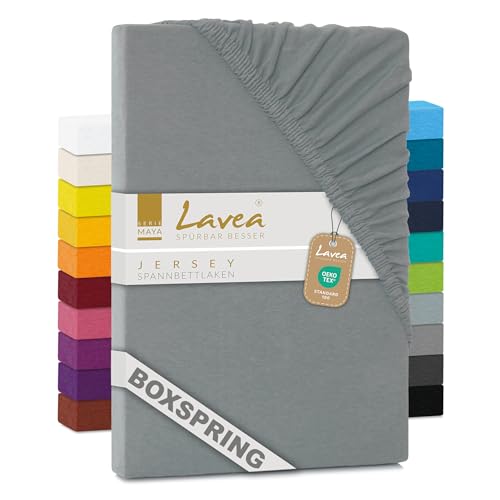 Lavea Jersey Spannbettlaken 200x220cm - 40cm Steg für Boxspringbetten - Mittelgrau, Weich & Atmungsaktiv - Premium Qualität, Pflegeleicht, Perfekte Passform - Ideal für Boxspringbetten