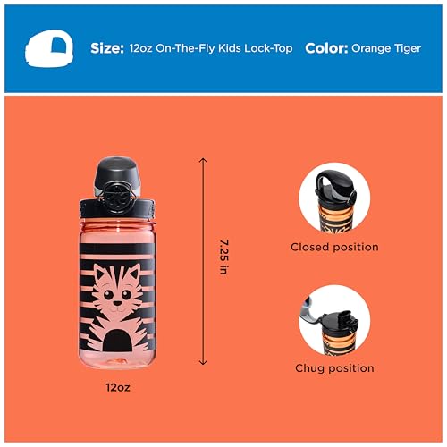 Image of Nalgene Kids' 12 oz On The Fly Lock-Top Water Bottle, Orange Tiger