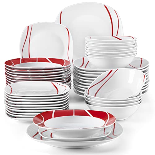 MALACASA Série Felisa Service de Vaisselle en Porcelaine pour 12 Personnes avce Assiettes Plates, Assiettes Creuses, Assiettes à Dessert, Bols à Céréales,...