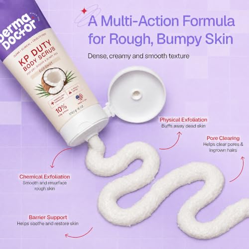 Image of DERMAdoctor KP Bump Eraser Coconut Body Scrub with 10% AHAs + PHAs for Keratosis Pilaris, Dry, Rough & Bumpy Skin, Dermatologist Formulated Exfoliating Scrub with Glycolic and Lactic acids - 6 fl oz