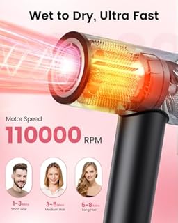 Dekuri Hair Dryer, 110,000 RPM High Speed Motor Hairdryer for Ultra-Fast Drying, 200M Ionic Care for Smooth & Shiny Hair, Lightweight with Magnetic Nozzle & Diffuser (Black)