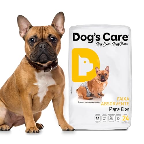 DOG’S CARE Fralda Descartável Para Cães Machos - Fralda Absorvente Para Cachorros Idosos e Filhotes - Tamanho M - Cintura de 33 a 53cm - 24 Unidades