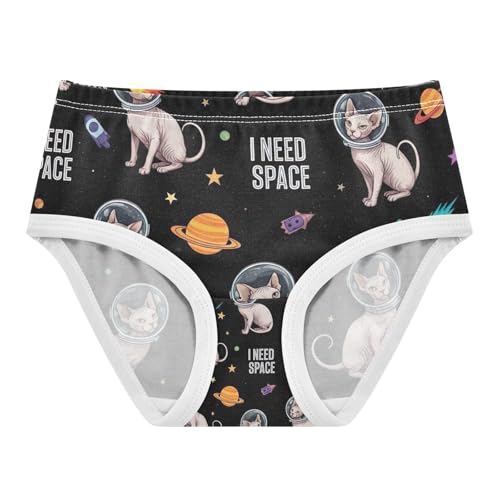 Toddler Panties, Cats Astronaut Helmets Black Cotton Girls Underwear, 2T–8 Years