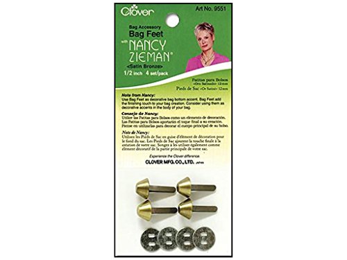 Clover Nancy Zieman Bag Hardware Options Bag Feet 1/2-Inch, 12mm Satin Bronze, 4-Per Package