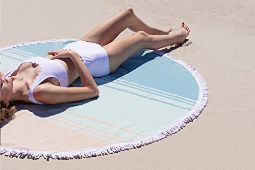 Luxury Thick Round Cabana Beach Towel by Laguna Beach Textile Co | Sea Glass Sunrise | 5 Foot Diameter | Woven Jacquard for Soft, Fade Proof Beach & Pool Use - Thumbnail 3