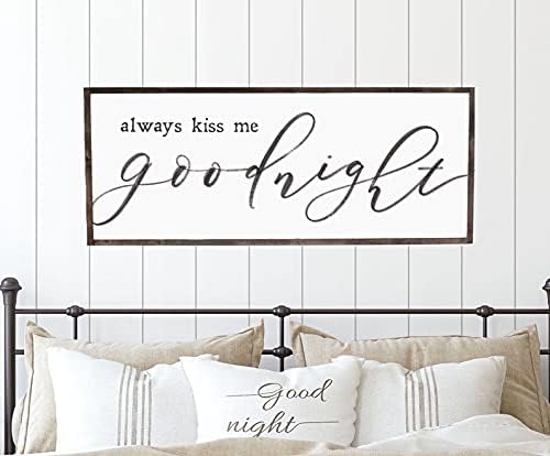 Tamengi Always Kiss Me Goodnight, Bedroom Sign, Farmhouse Sign, Over The Bed Signs Farmhouse Wall Decor, Wood Signs for Home, 30x55cm(12x22)