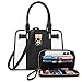Handbags Sets For Women Shoulder Bags Top Handle Work Satchel Tote Purses Set With Matching Wallet 2pcs WhiteBlack