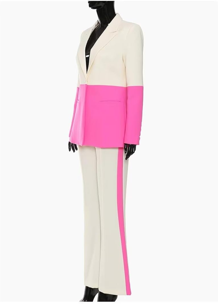 Women's Match Color Suit One Button Jacket and Wide Leg Pants 2 Piece Tuxedos Outfit