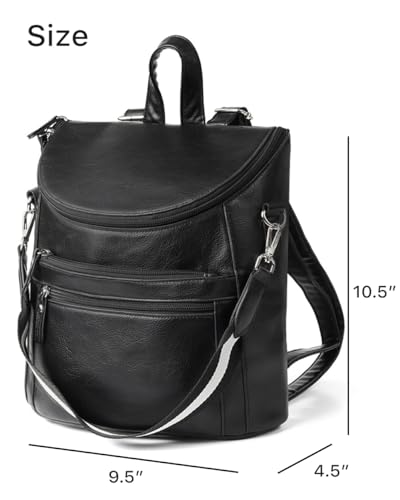 Image of Nollia Black Leather Mini Backpack for Women | Light Travel Small Daypack with Adjustable Strap | Black Backpack Purse