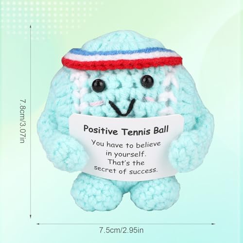 Image of TOYMIS Positive Tennis Ball, Adorable Handmade Knitted Positive Tennis Ball with Encouragement Card Funny Crochet Inspirational Doll for Party Favor & Office Home Decor
