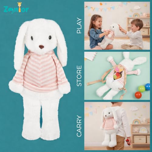 Image of 3-in-1 Bunny Plush Backpack for Kids - Play, Store, Carry Soft Toy Bag - Interactive Toddler Daypack for Travel & School