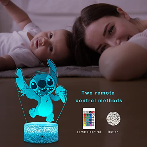 Stitch 3D Cute Night Light, Stitch Gifts For Kids ,Stitch Toys Patterns & 16 Color Change With Remote Control Kids Room Decor, Anime Lamp Stich Birthday Xmas Gifts For Kids Boys Girls Teen Friend #TOP3