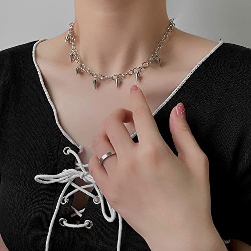 Tosmifairy Stainless Steel Chain Necklace With 7Pcs Spikes Eboy Egirl Punk Rock Goth Y2K Jewelry Choker For Women E Girl Boys #TOP4