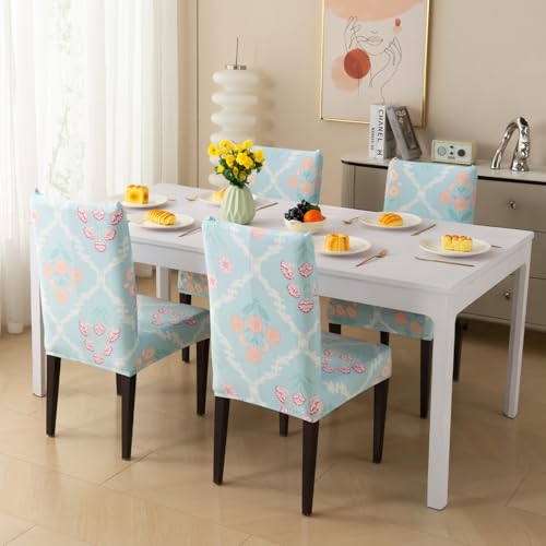 Image of House of Quirk Elastic Chair Cover Stretch Removable Washable Short Dining Chair Cover Protector Seat Slipcover (Pack of 1, Gulshan Sky)