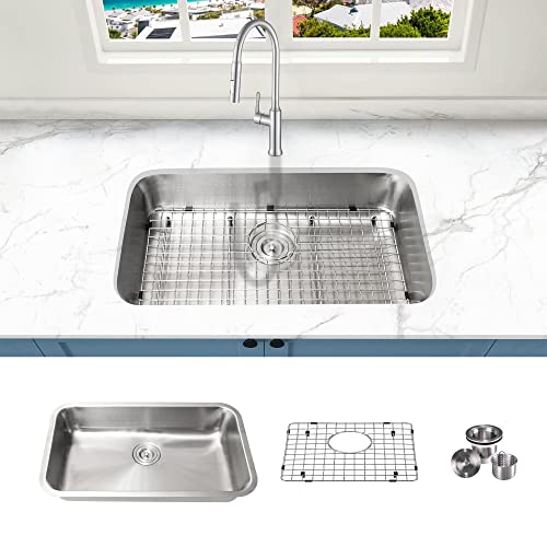 Kabco 30 Inch Ada Compliant Single Bowl Undermount Stainless Steel Kitchen Sink, With Sink Strainer, Removable Garbage Basket And Sink Grid, Sound And Heatproof Rust Resistant Sink #TOP6