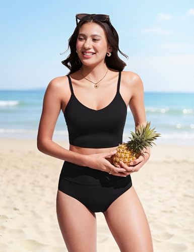 CRZ YOGA Women's Bikini Top Cropped V Neck Adjustable Spaghetti Straps Swimsuit Padded Athletic Bathing Suit4