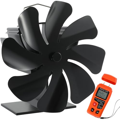 Tomersun Wood Stove Fan Heat Powered Stove Fan, Fireplace Fan for Wood Burning Stove/Pellet/Fireplace, with Moisture Meter