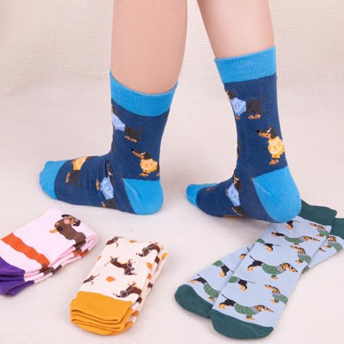 Riqiaqia 5 Paar Damen Socken Lustige Bunte Baumwolle Crew Socken mit Katze Hund Muster, Weihnachtsgeschenke für Damen Frauen, Einheitsgröße
