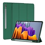 Hülle für Samsung Galaxy Tab S7 FE/S8+/S8 Plus/S7+/ S7 Plus 12,4 Zoll (SM-T730/T736B/SM-X800/X806), Dreifach Falt Klapp Schutzhülle Dünne Leichte Stand Tablet Auto Schlaf/Wach Case Cover - Dunkelgrün