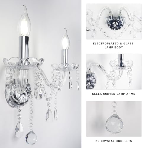 Aplique de pared de cristal nórdico con 2 luces E14 transparente para iluminación de dormitorio 3