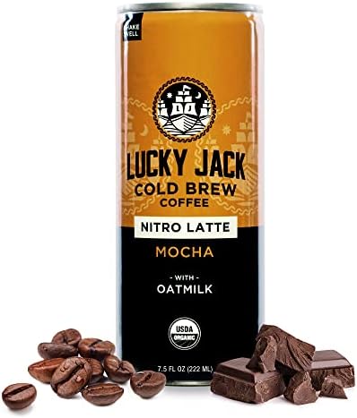 Lucky Jack Cold Brew Coffee Mocha - Draft Pour Nitro Latte w/ Oat Milk, 130mg Caffeine Per Serving - Gluten Free, Nut Free, Kosher & USDA Certified Organic - (12 Pack, 7.5oz Cans)