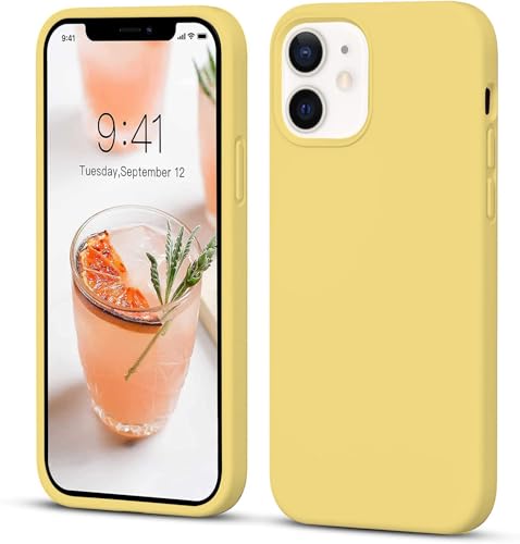 Image of DIZORO Microfiber Candy Case Compatible for iPhone 12 / iPhone 12 Pro 6.1 inch, Shockproof Slim Back Cover Liquid Silicone Case- Yellow