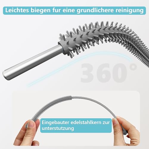 Silikon Strohhalm Bürste, 2 Stück Wiederverwendbare Strohhalmbürsten für Glas Strohhalm, Metall Strohhalm, Smoothie Strohhalme und Trinkbecher, Biegsamer, Rutschfester Griff, 6mm+9mm, Grau