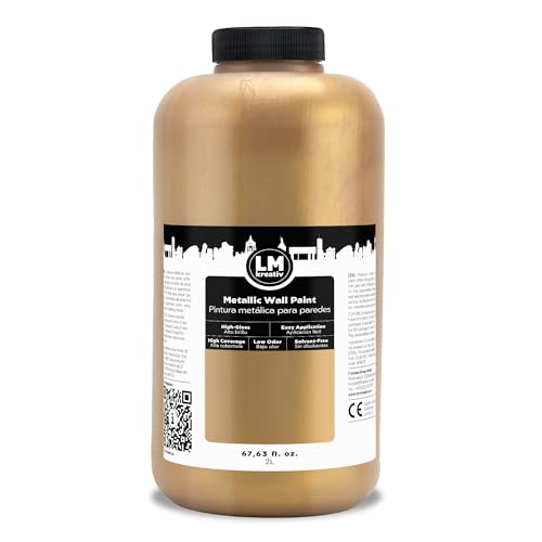LM-Kreativ Metallic Wall Paint 67.62 fl oz - Antique Gold - Stunning Metallic Shine for Stylish Interiors, Easy to Apply, Water-Based, Perfect for Creative Wall Designs & DIY Projects