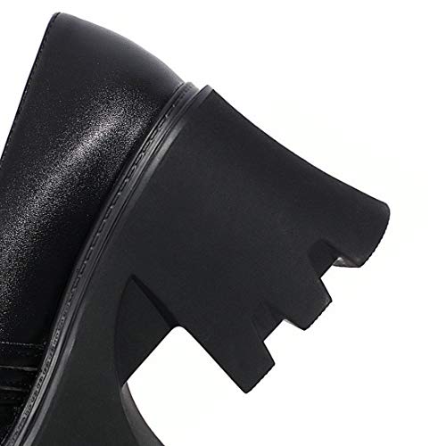 VOKLIN Women's Platform Slip On Penny Loafers Pumps Round Toe Metallic Chunky High Heel Oxfords Dress Shoes4