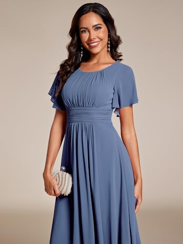 Image of Ever-Pretty Women's Chiffon Crew Neck Empire Waist Wedding Guest Dress Summer Short Sleeve Semi Formal Dresses 02053